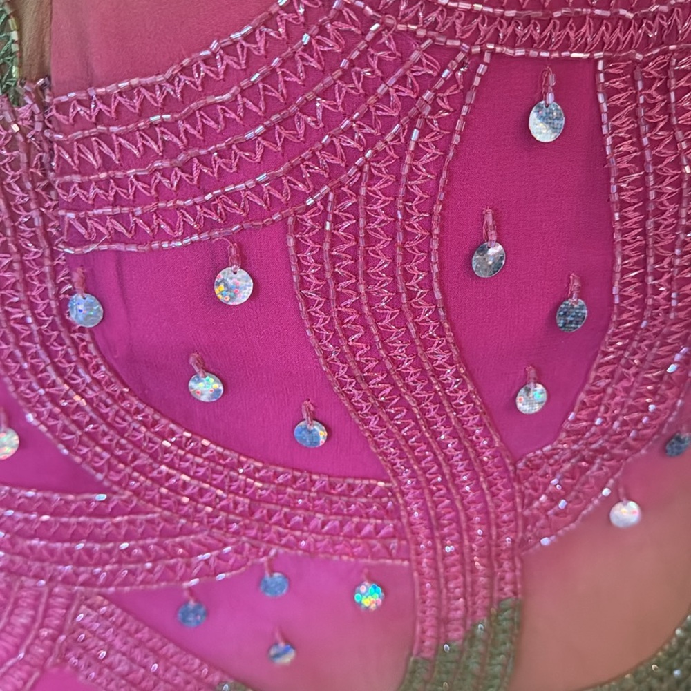 Neon Pink/Green Prom Dress Long Beaded Dress - Picture 4 of 15